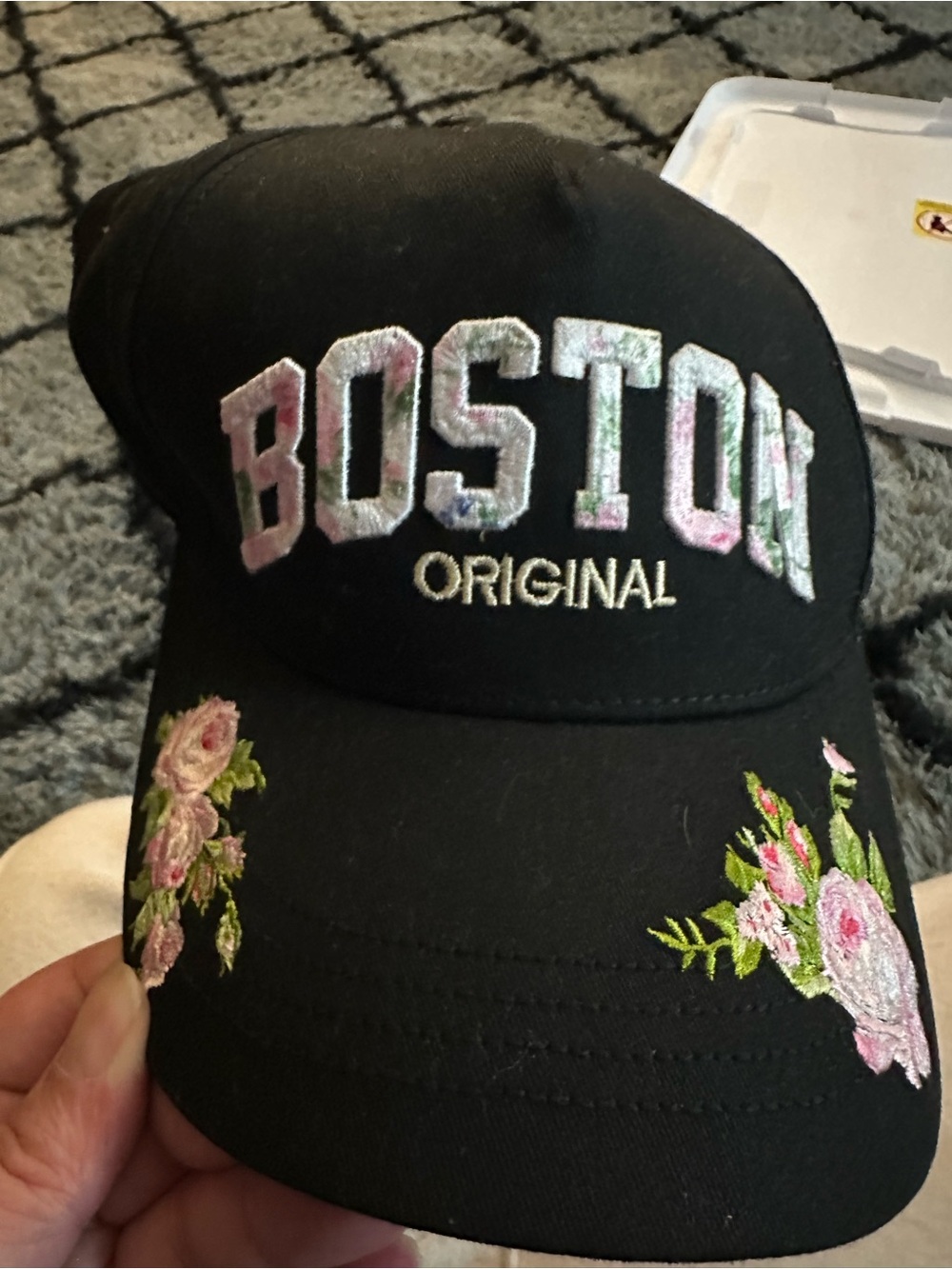 Robin Ruth Black Baseball Cap with 'BOSTON' Embroidery